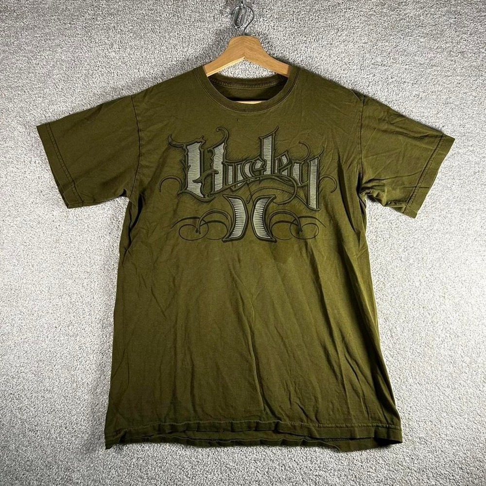 Y2K men's Hurley olive green graphic grunge surf t-shirt